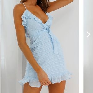 NEW WITH TAGS! Saints and Secrets baby blue ruffle sundress. Size Small!